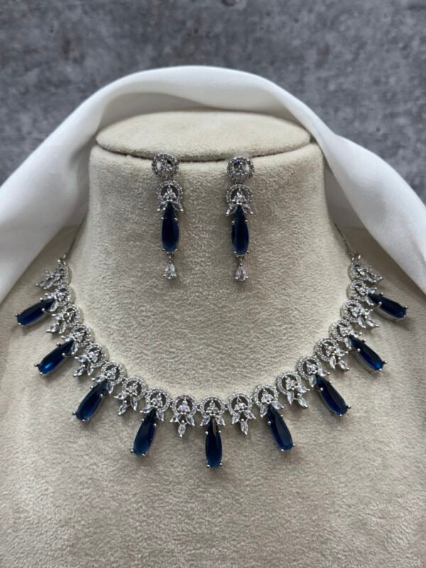 Monica Premium American Diamond Set - Dark Blue