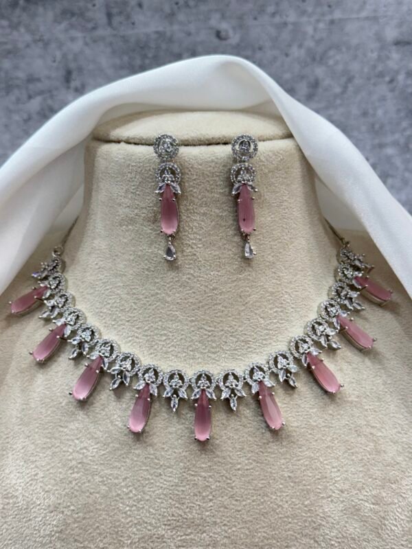 Monica Premium American Diamond Set - Light Pink