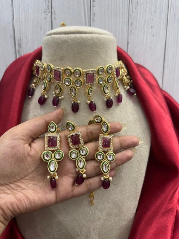 Veena Premium Kundan Set - Wine