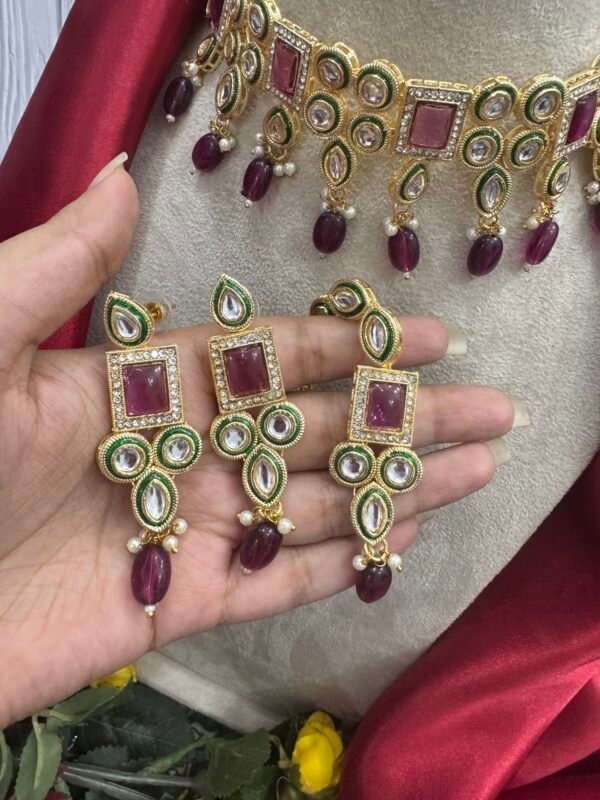 Veena Premium Kundan Set - Wine - Image 3