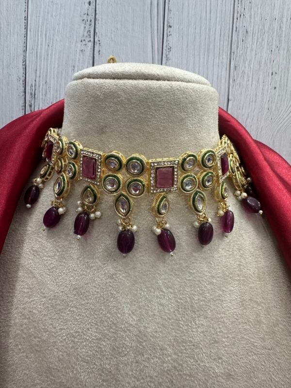Veena Premium Kundan Set - Wine - Image 2