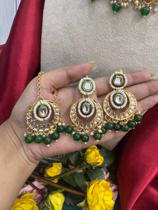 Dharni Premium Kundan Set - Dark Green - Image 2