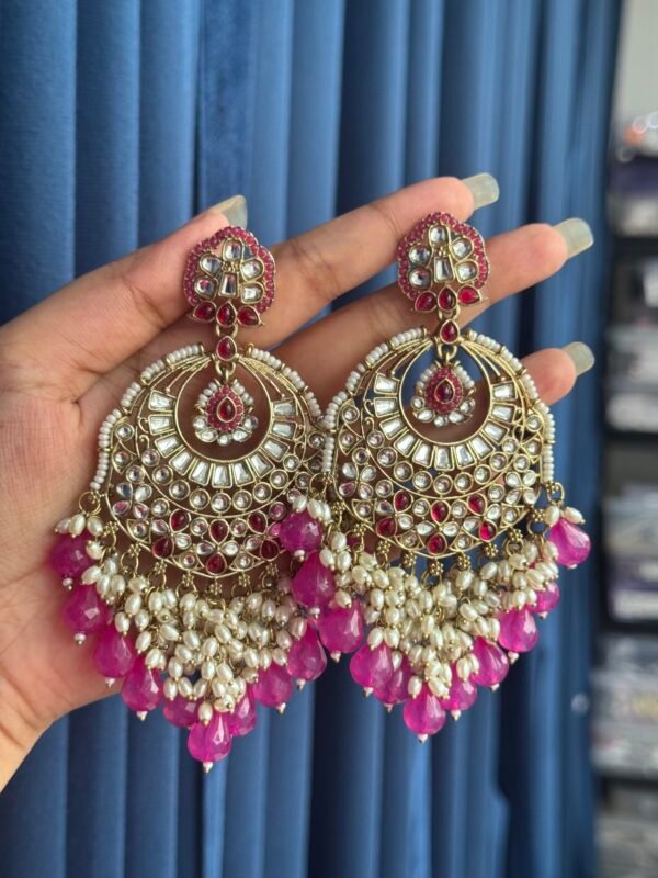 Hema Premium Statement Earrings - Dark Pink