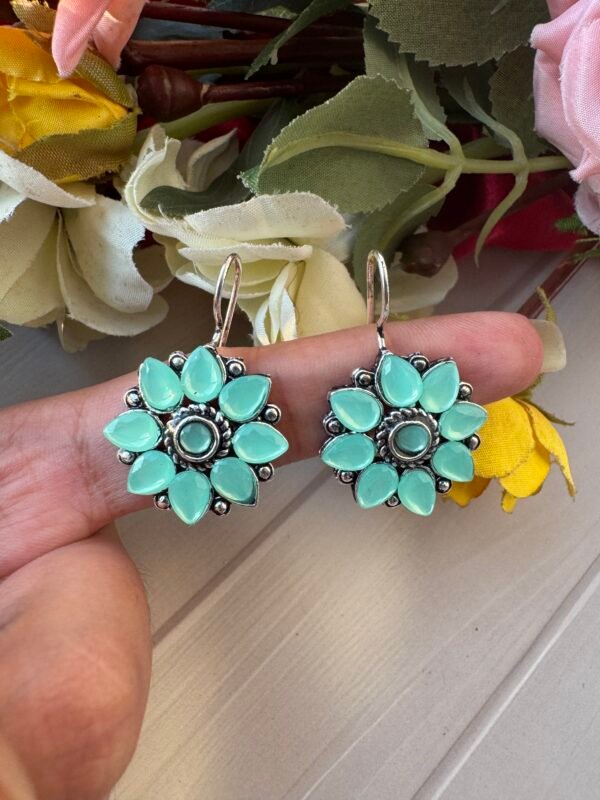 Daily Wear Flower Earrings - Mint Green