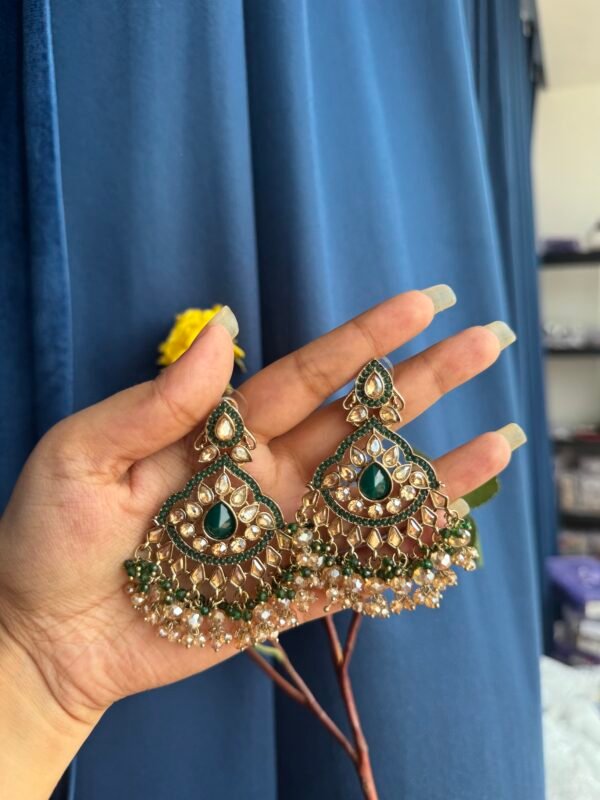 Usha Premium Earrings - Dark Green