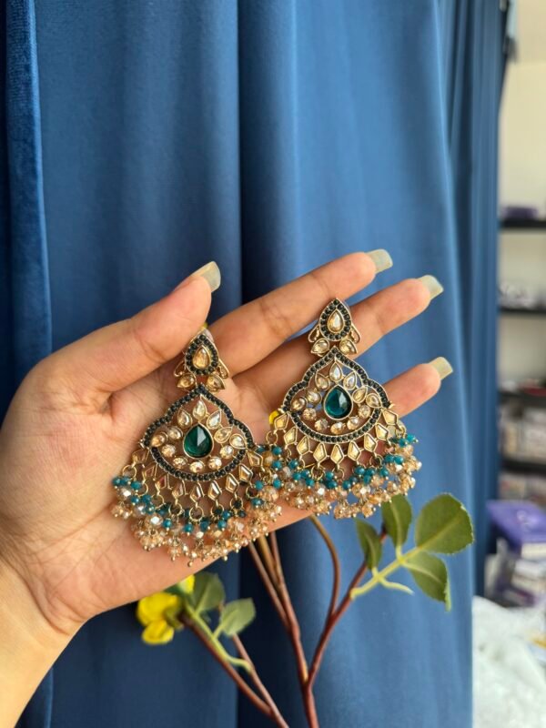 Usha Premium Earrings - Teal Blue