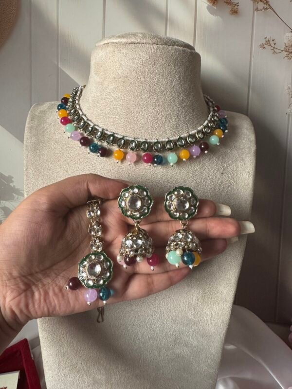 Anika Kundan Necklace with Mangtika - Multi