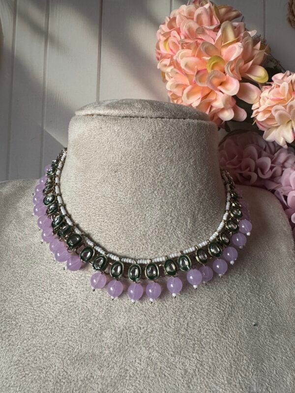 Anika Kundan Necklace with Mangtika - Lavender - Image 2