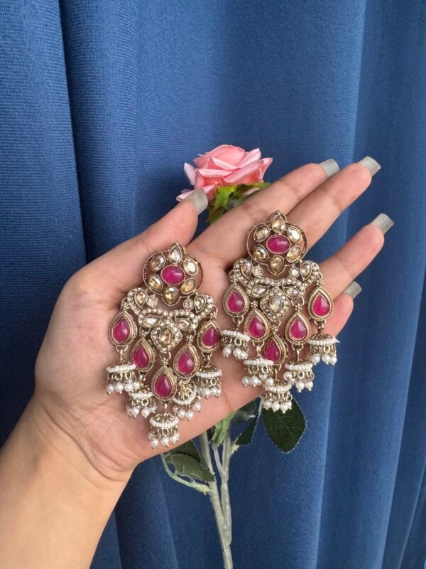 Kamli Kundan Earrings - Dark Pink