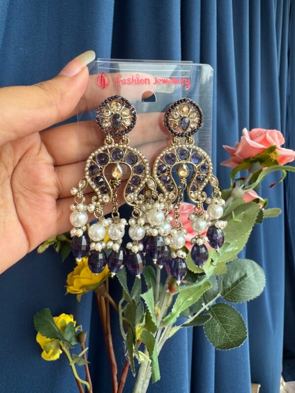 Apoorva Unique Lightweight Kundan Earrings - Dark Purple