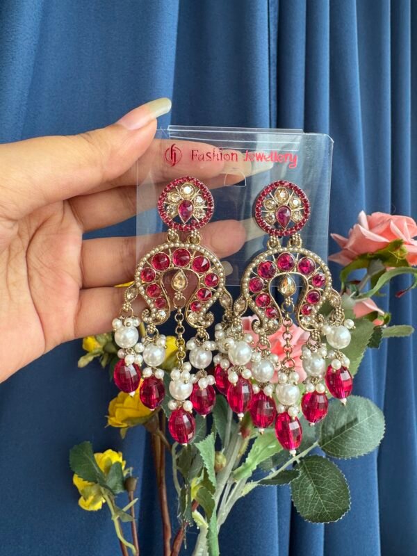 Apoorva Unique Lightweight Kundan Earrings - Dark Pink