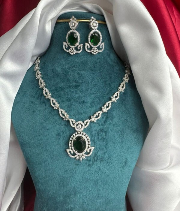 Jaspreet Premium American Diamond Set - Emerald Green