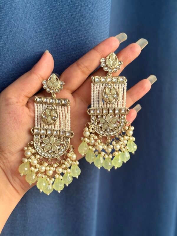 Ramya Kundan Earrings - Light Green