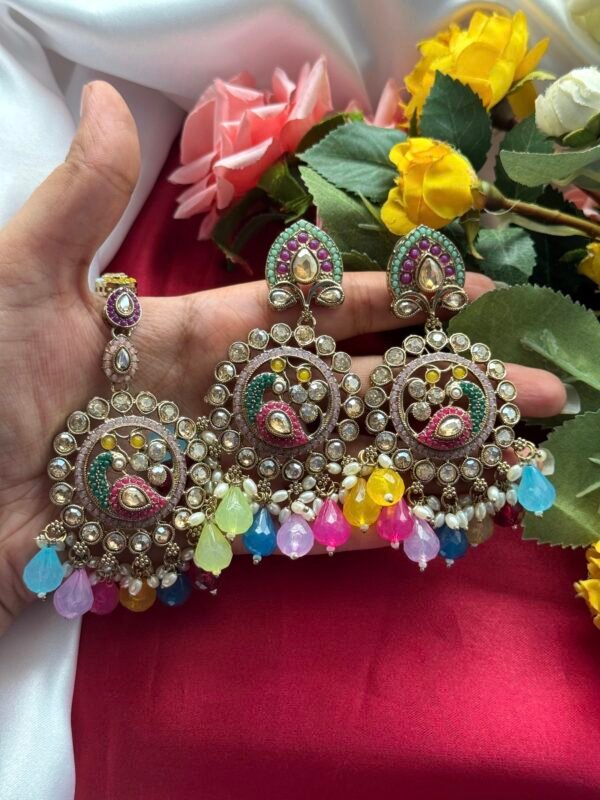 Jagriti Kundan Earrings With Mangtika - Multi