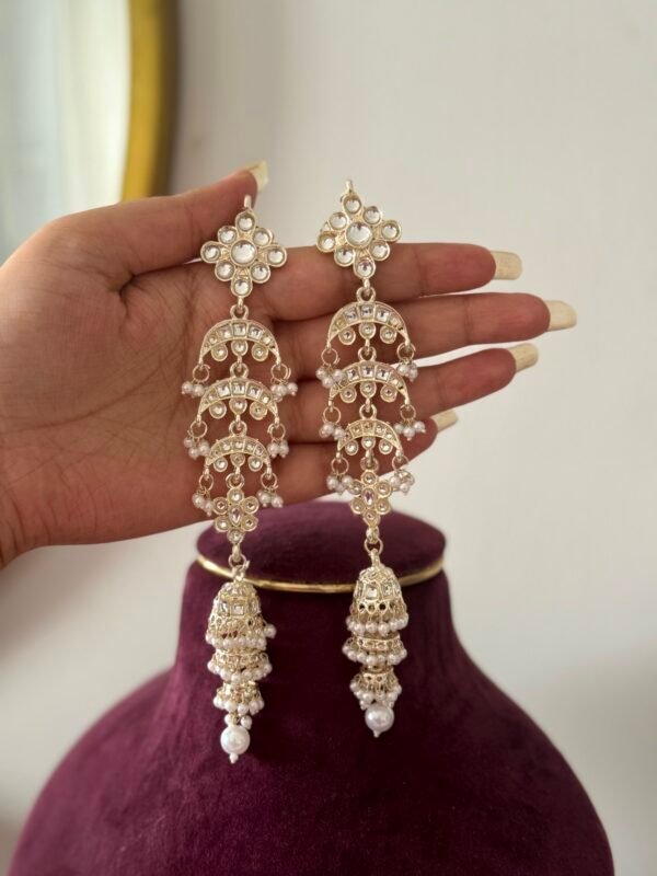 Dhriti Unique Long Golden Earrings With Kaan Chain