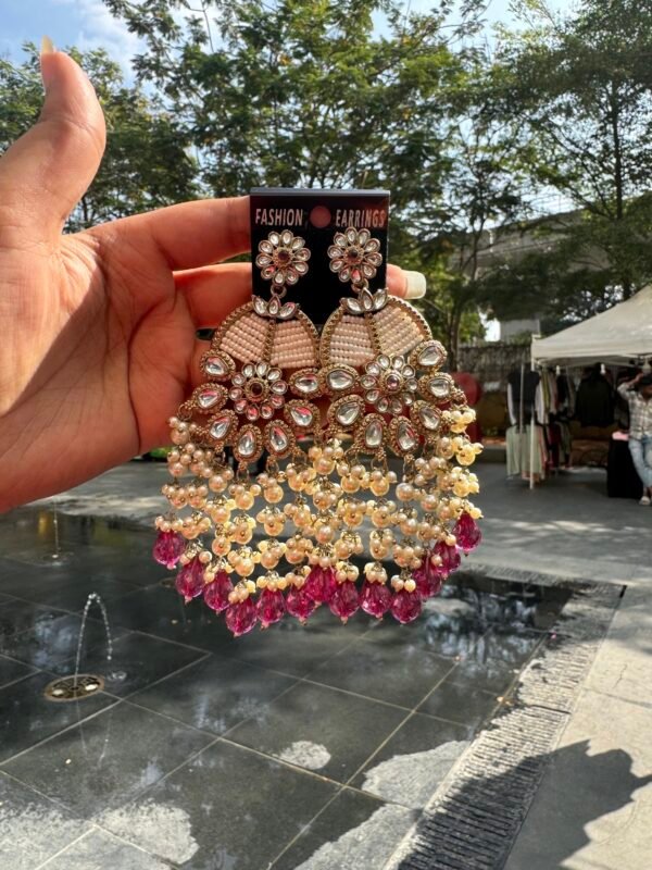 Farha Kundan Earrings - Wine