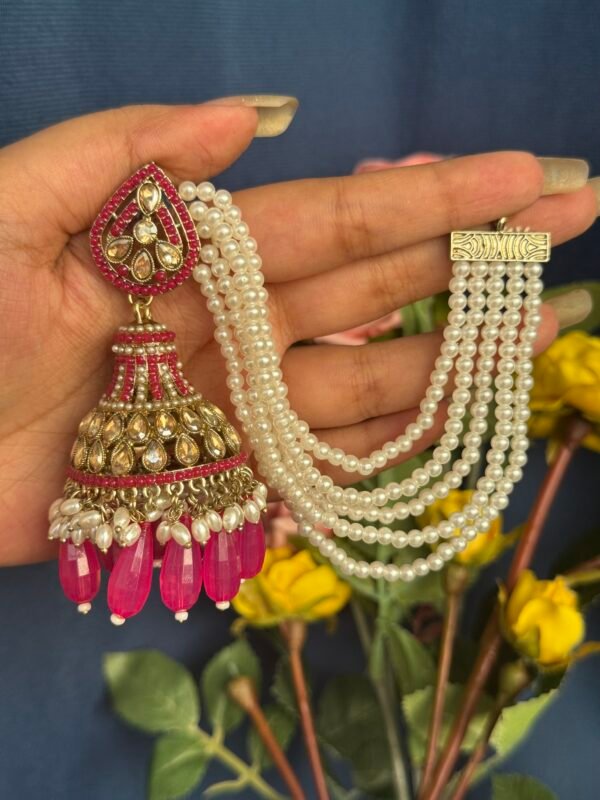 Sana Premium Earrings With Kaan Chain - Dark Pink