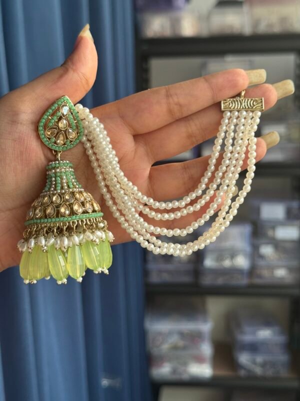Sana Premium Earrings With Kaan Chain - Mint Green