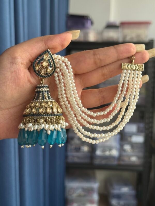 Sana Premium Earrings With Kaan Chain - Teal Blue