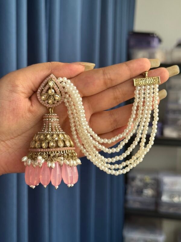 Sana Premium Earrings With Kaan Chain - Light Pink