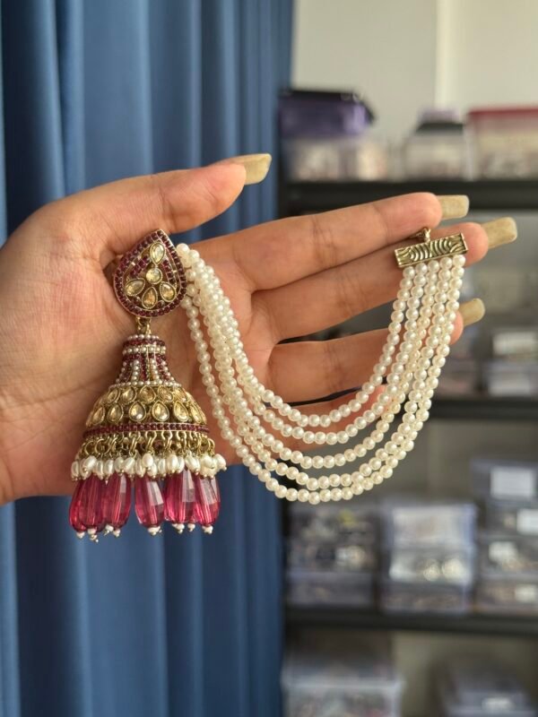 Sana Premium Earrings With Kaan Chain - Wine