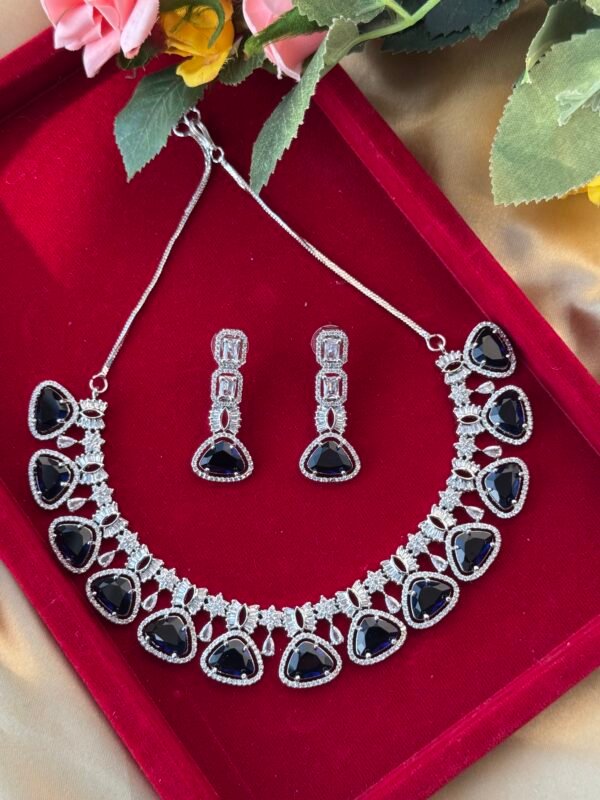 Himanshi Premium American Diamond Set - Dark Blue