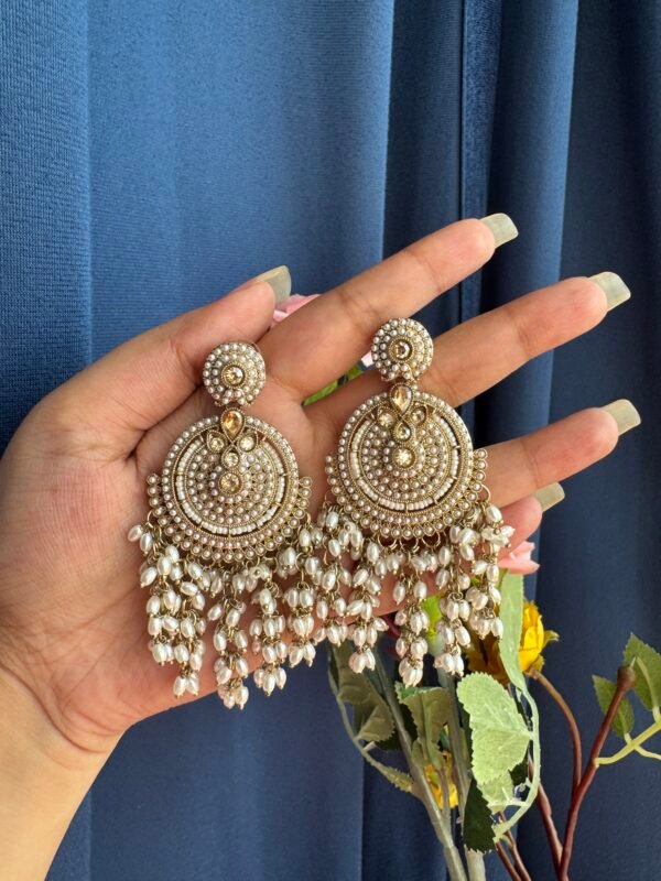 Malini Premium Jadau Earrings - White