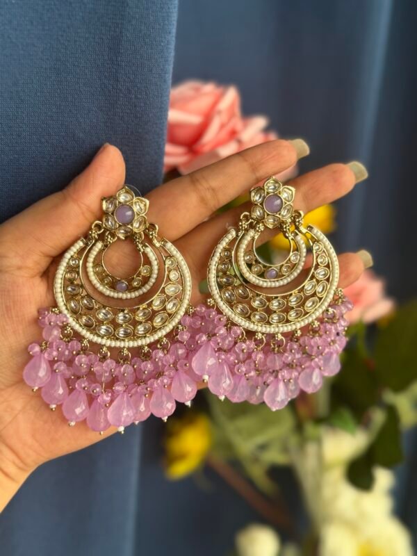 Anamika Kundan Chandbali Earrings - Lavender