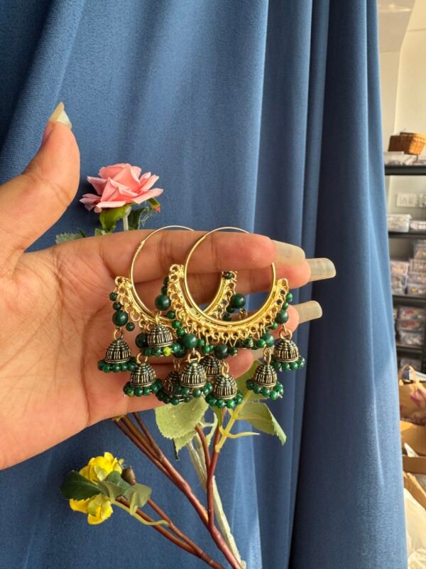 Green Jhumka Bali Earrings