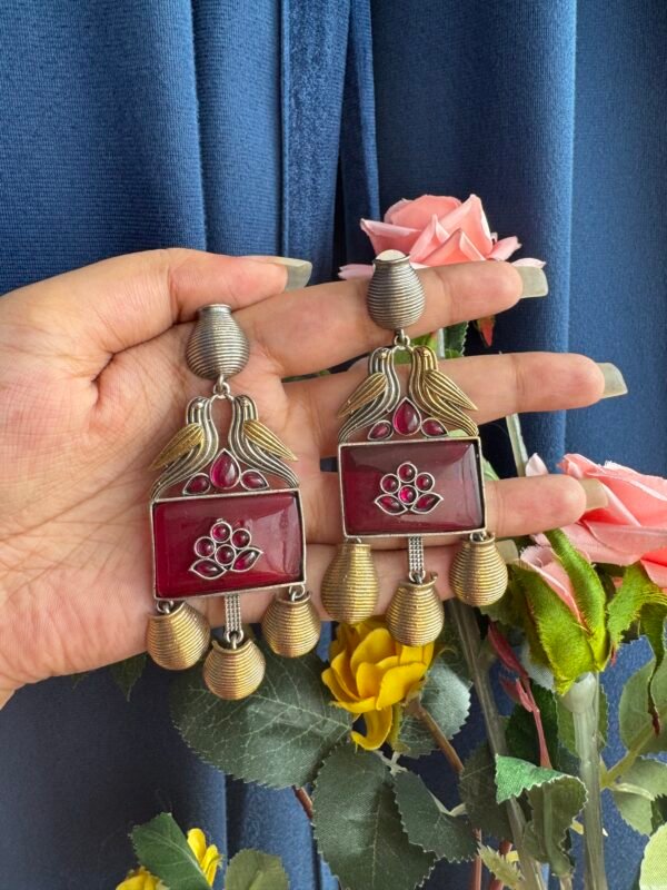 Anamika unique Bird Brass Earrings - Ruby
