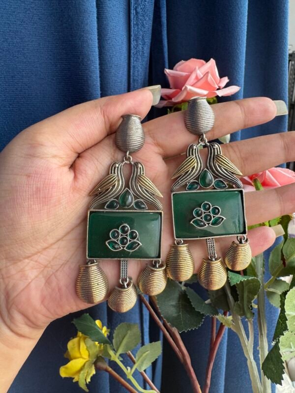 Anamika unique Bird Brass Earrings - Dark Green