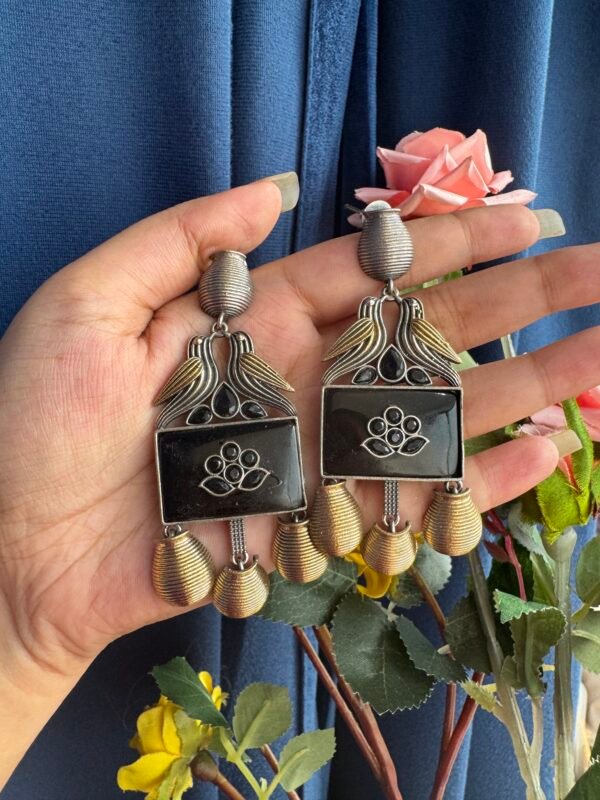 Anamika unique Bird Brass Earrings - Black