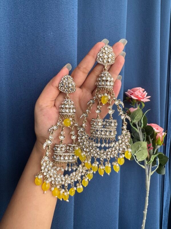 Long Sanchita Kundan Earrings - Yellow