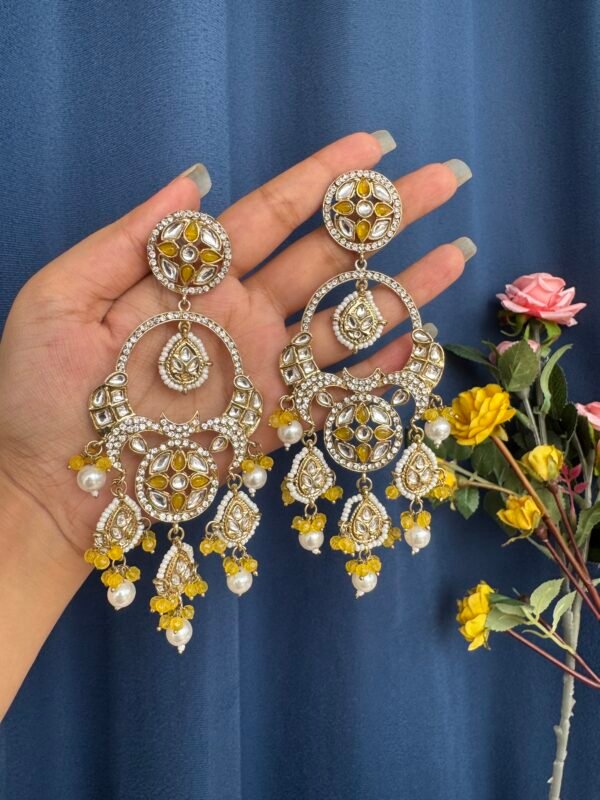 Sonakshi Premium Chandbali Earrings - Yellow