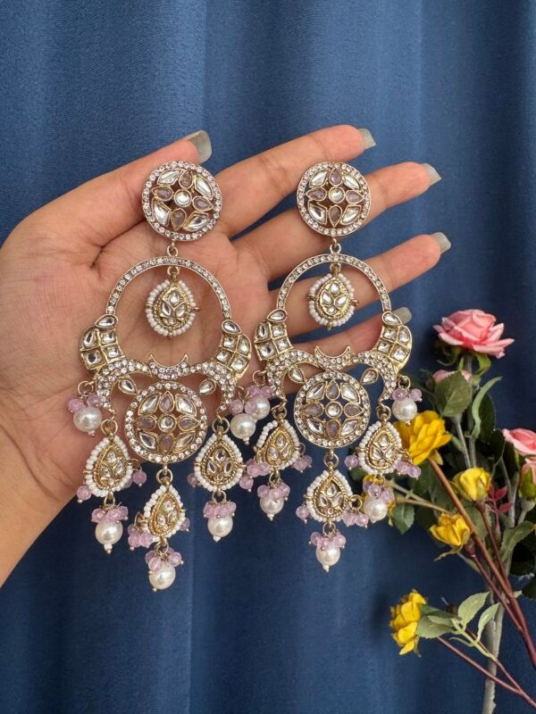 Sonakshi Premium Chandbali Earrings - Lavender