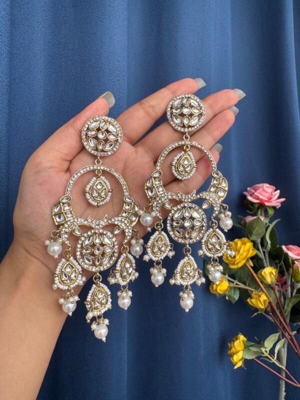 Sonakshi Premium Chandbali Earrings - White
