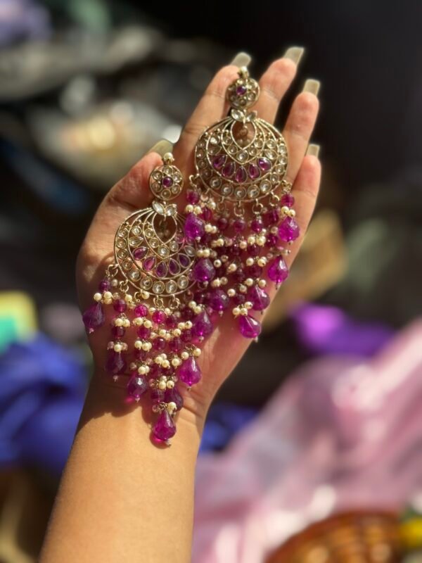 Teena Long Crystal Earrings - Purple