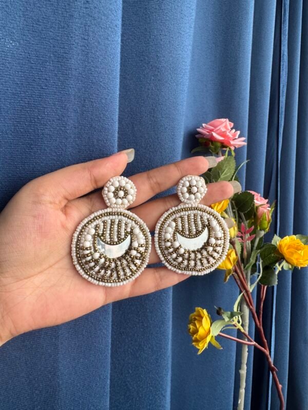 Beaded Mirror Earrings - White