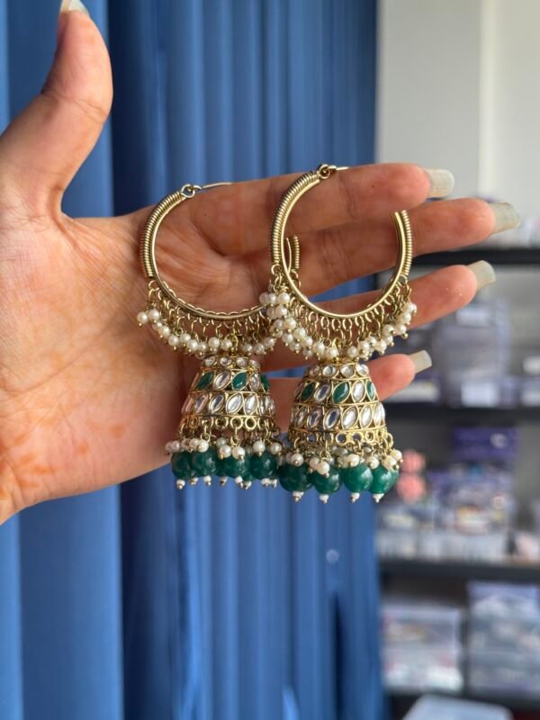 Lavanya kundan Bali Jhumka- Green