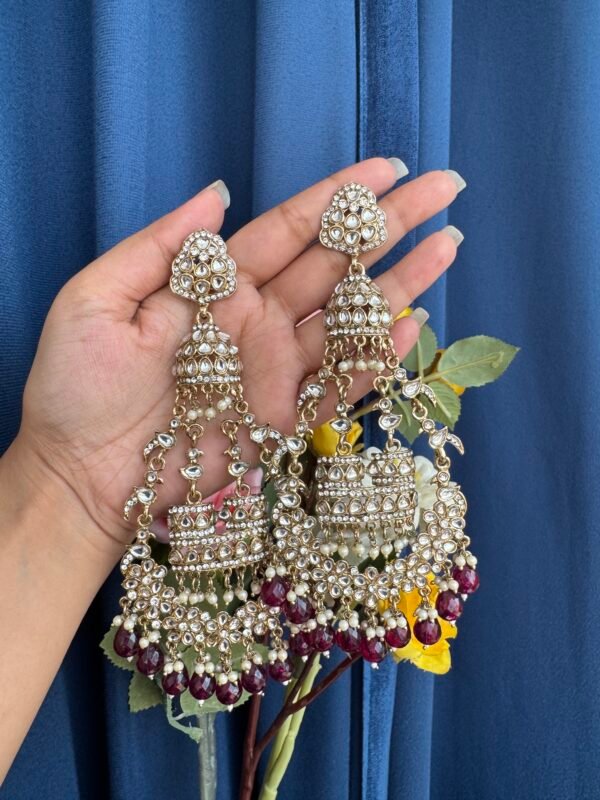 Long Sanchita Kundan Earrings - Purple