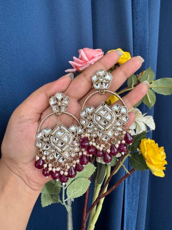 Chandbali Earrings - Dark Red