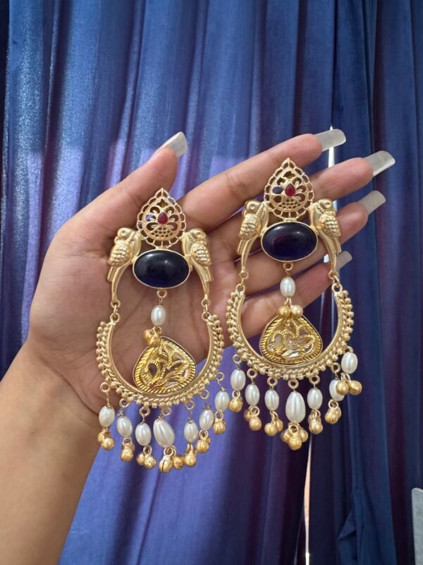 Brass Chandbali - Blue