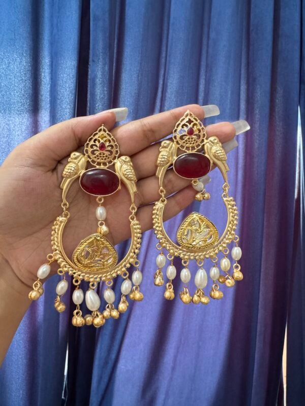 Brass Chandbali - Red