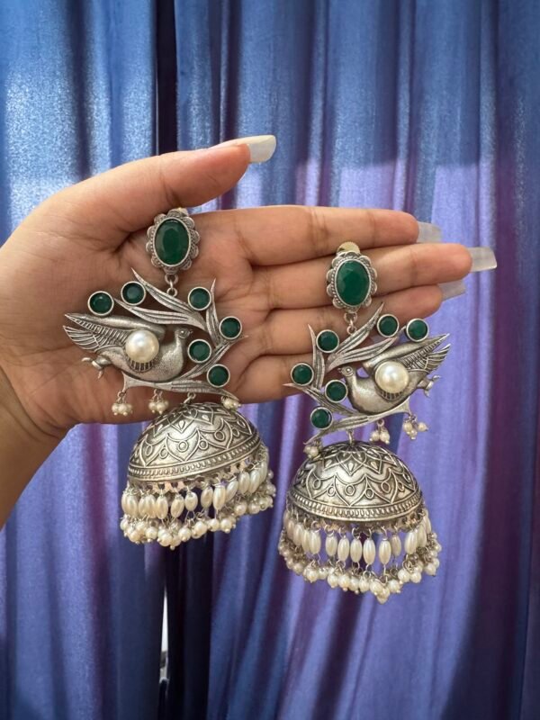 Green Peacock Brass Jhumka