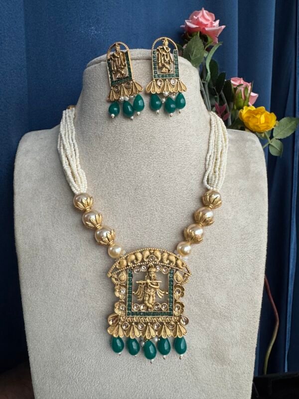 Pravalika Pearl Rajwadi Set - Green