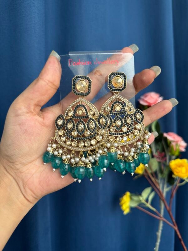 Vedika Premium Earrings - Teal Green