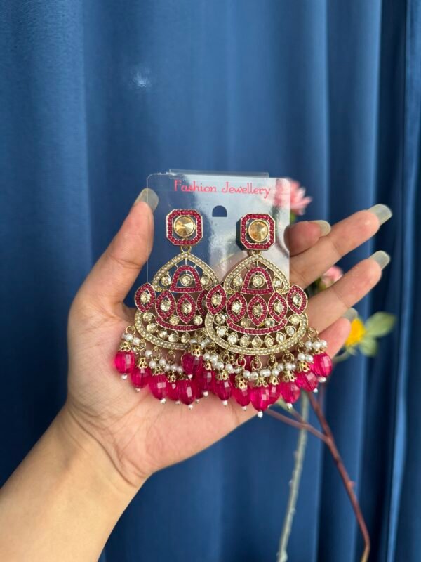 Vedika Premium Earrings - Dark Pink