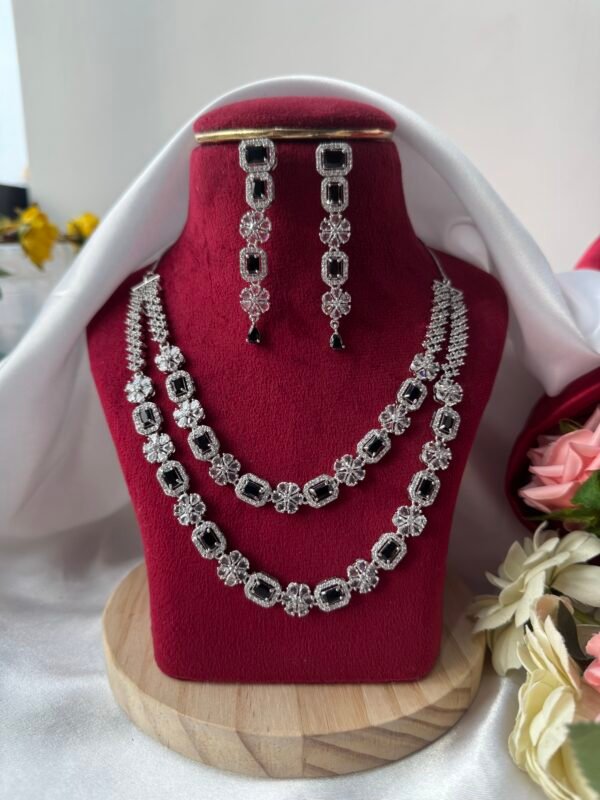 Avantika 2 Layer American Diamond Set - Black
