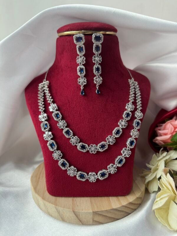 Avantika 2 Layer American Diamond Set - Dark Blue