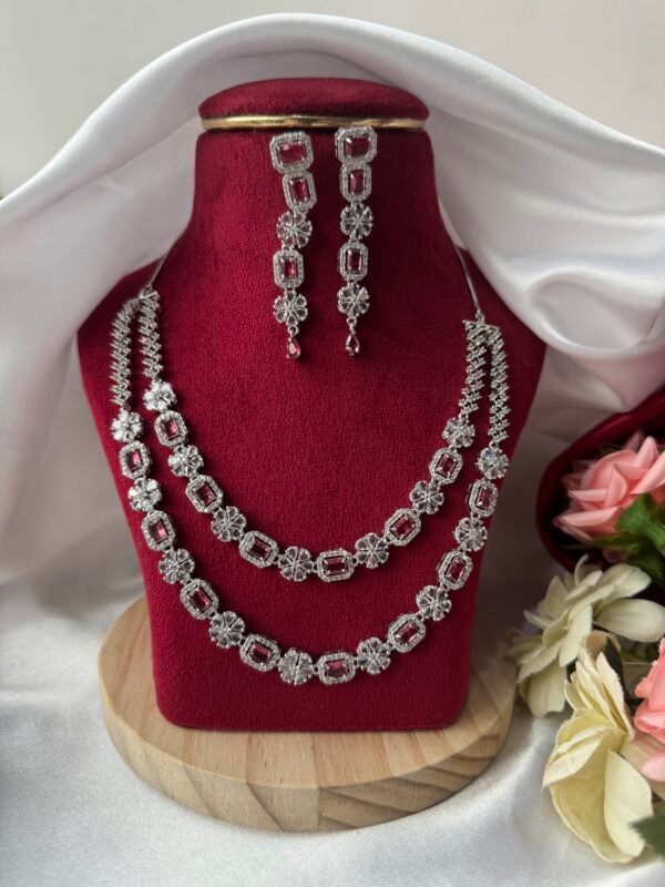 Avantika 2 Layer American Diamond Set - Ruby